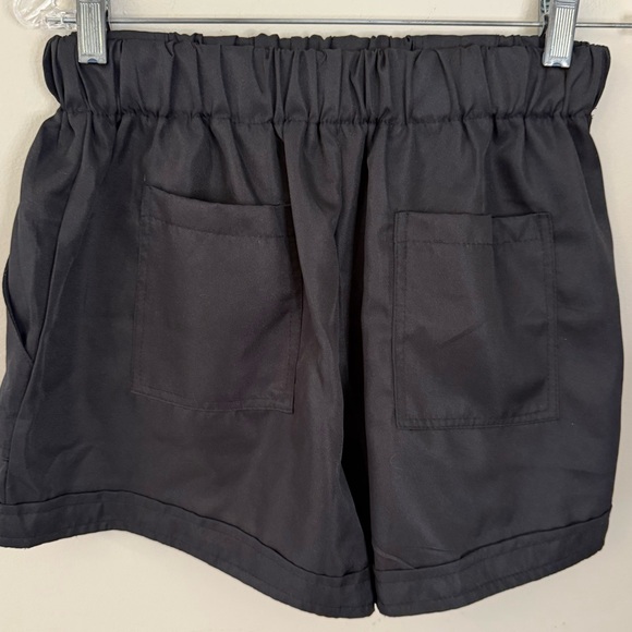 Basico black silky shorts elastic drawstring waist roomy front & back pockets M - Picture 2 of 11